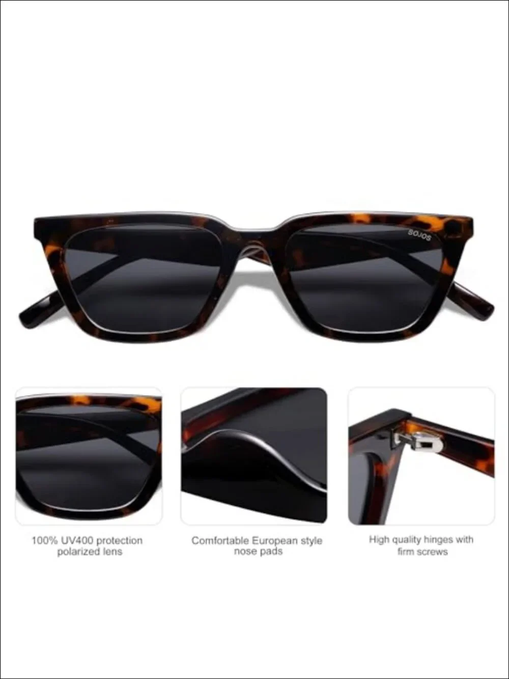 Polarized Narrow Square Cateye Sunglasses UV400 Full Frame Retro